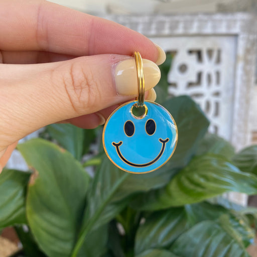 BLUE SMILEY FACE DOG TAG