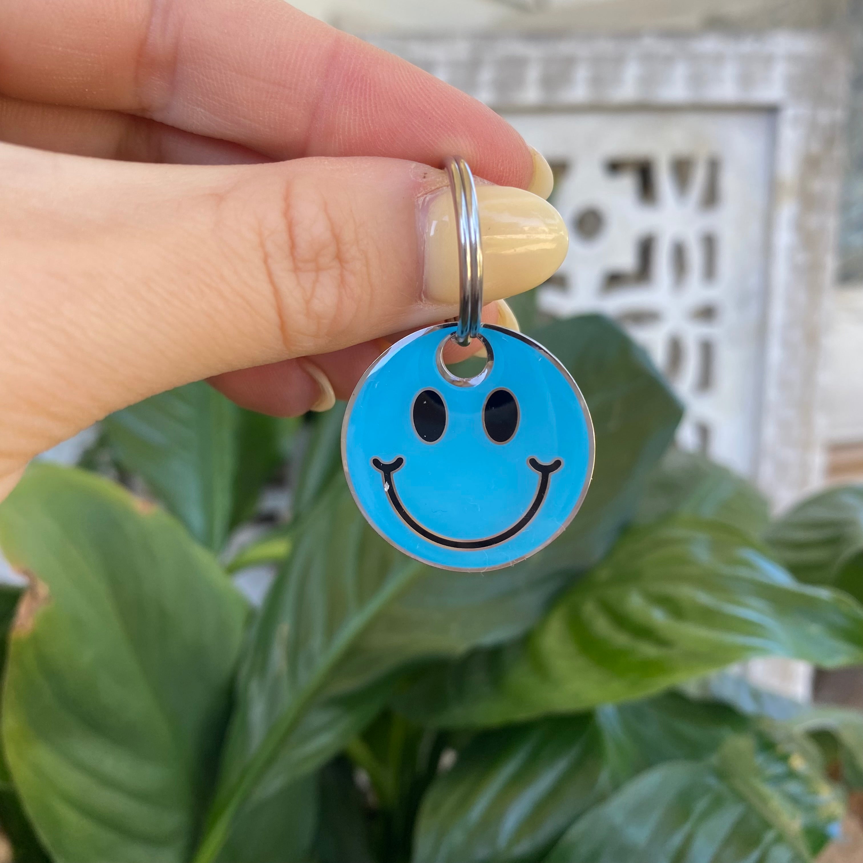 BLUE SMILEY FACE DOG TAG