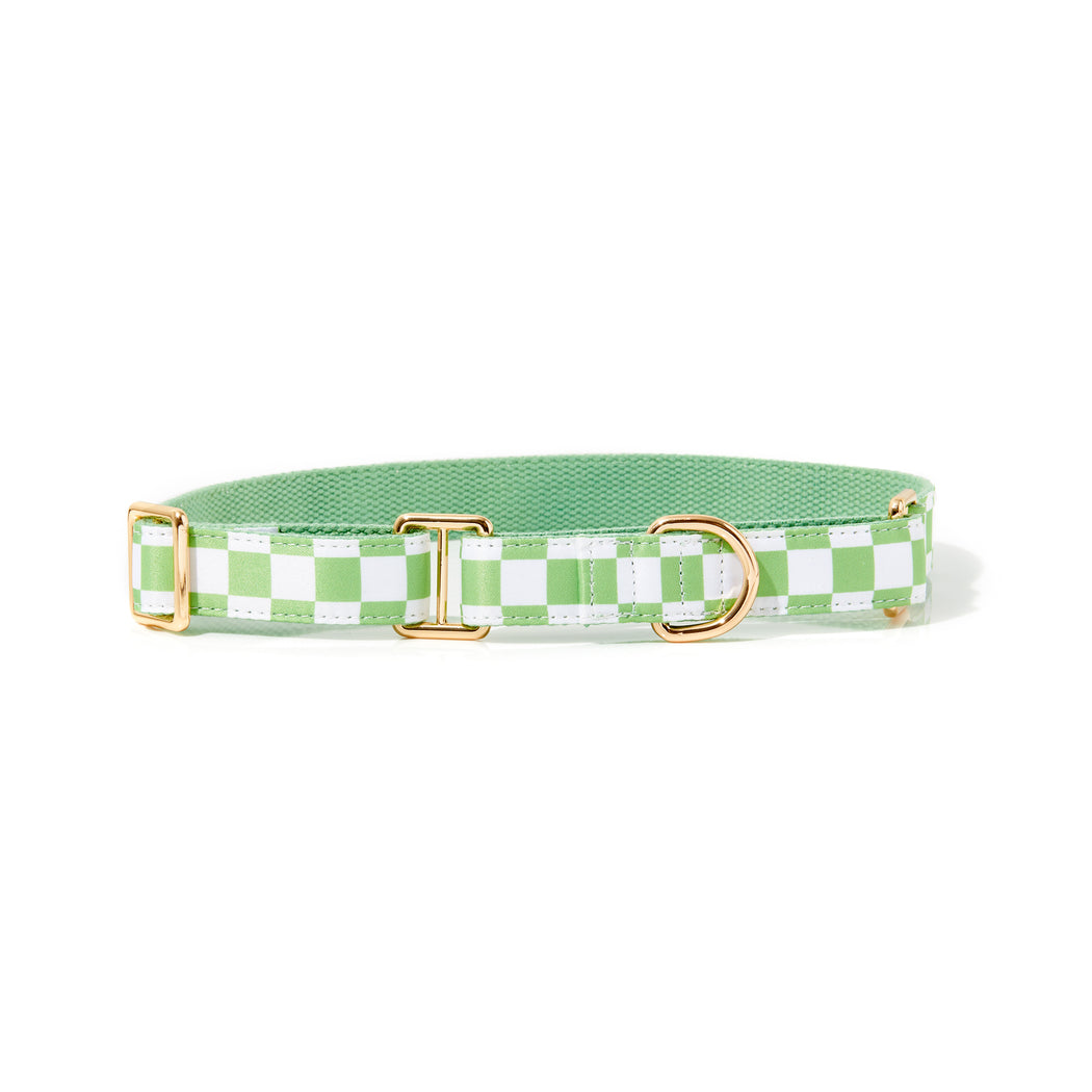 GREEN CHECKERED MARTINGALE DOG COLLAR