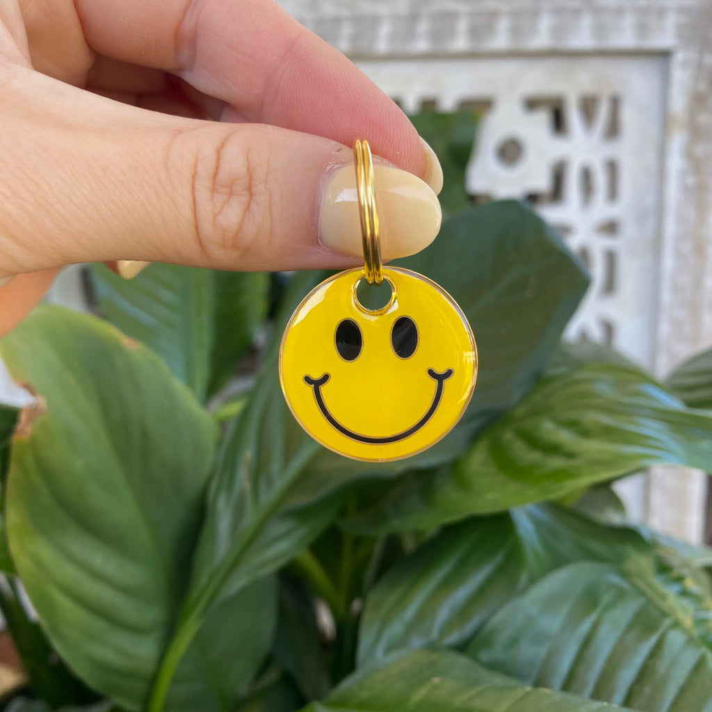 YELLOW SMILEY FACE DOG TAG