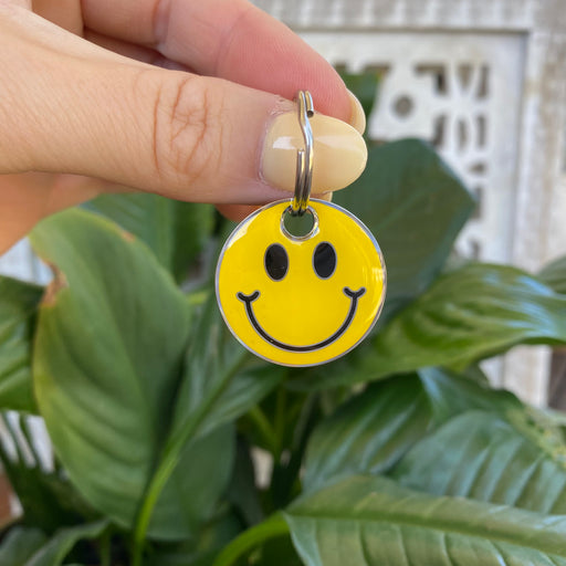 YELLOW SMILEY FACE DOG TAG