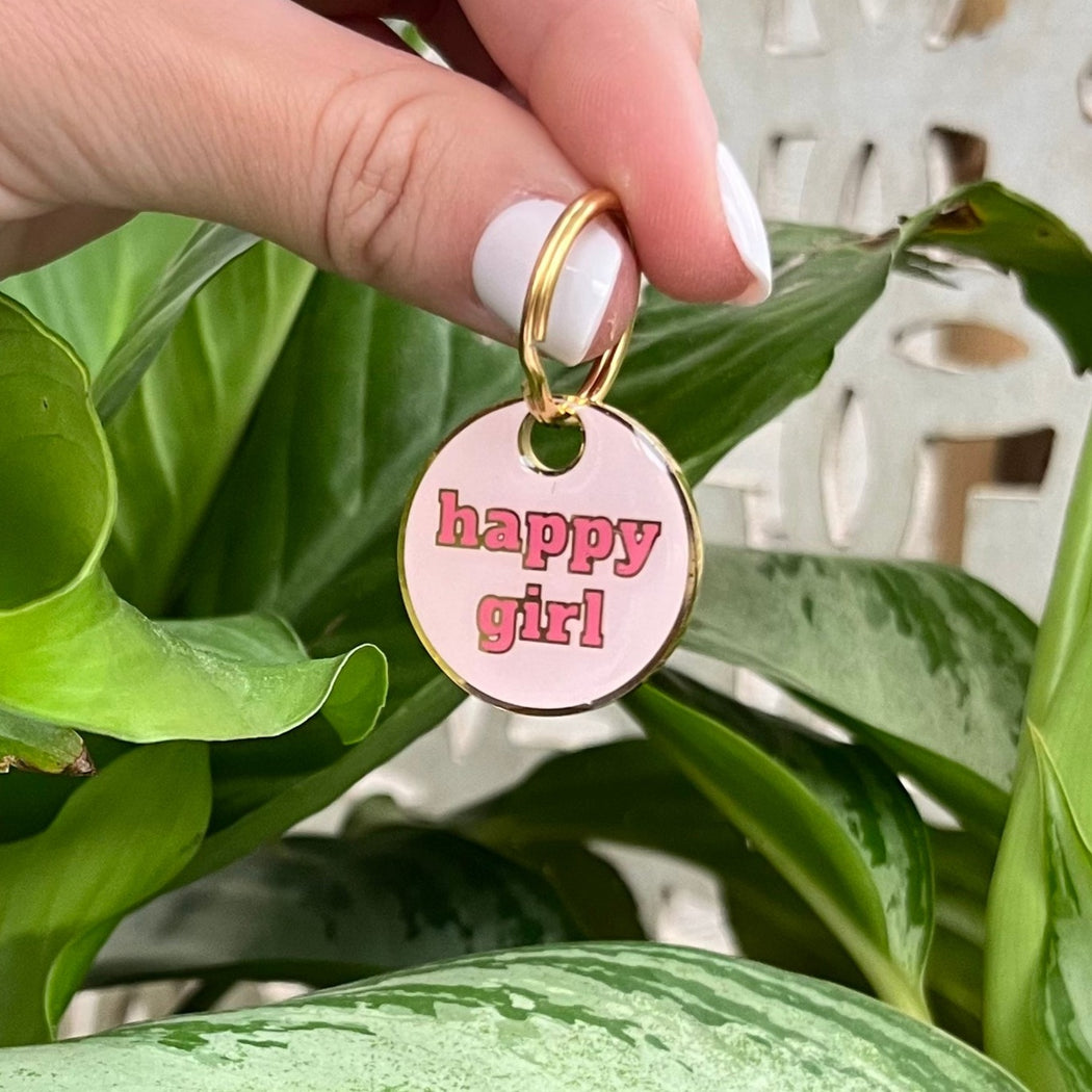 HAPPY GIRL ENGRAVED DOG TAG